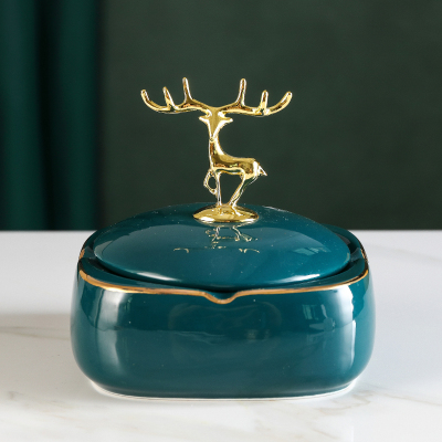 北欧ins轻奢纸巾盒闪电客创意潮流家用客厅多功能摇控器收纳盒抽纸盒子墨绿色四方形烟灰缸带盖x1