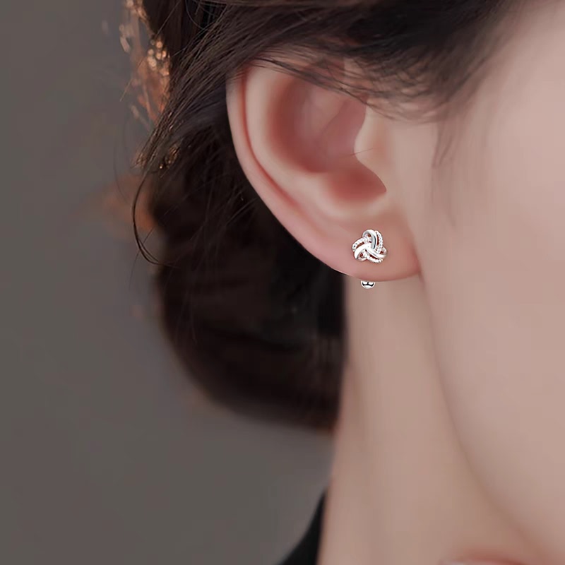 s925纯银如意结耳钉女高级感轻奢小众设计耳钉螺丝拧扣养耳洞耳饰