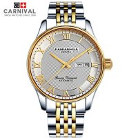 瑞士嘉年华CARNIVAL全自动机械表 男表力洛克系列男士休闲时尚复古罗马防水金属精钢双日历男表 腕表8612G-LM