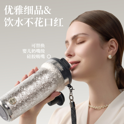 康巴赫纯钛保温杯吸管钛啡杯高颜值大容量便携水杯