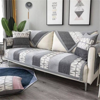 家柏饰(CORATED)沙发垫 四季通用防滑沙发巾盖布北欧简约加厚 沙发套全包套罩 雪尼尔灰白字母 70*180cm