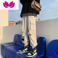 七斓欧美hiphop炸街法式工装裤vibe风裤子高街ins潮男破洞束脚伞兵裤