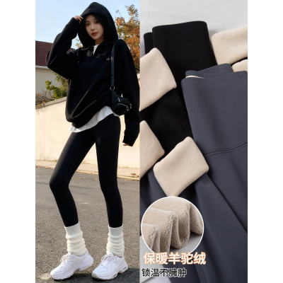 加绒鲨鱼裤女外穿秋冬季加厚保暖棉裤大码胖mm瑜伽紧身黑色打底裤_524