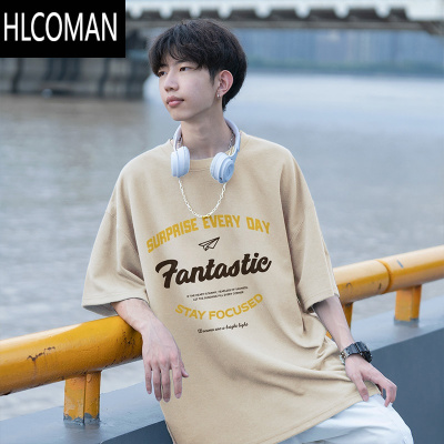 HLCOMAN美式复古vintage短袖t恤男夏季潮流潮牌宽松大码男生上衣