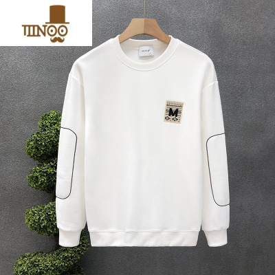 YANXU日常穿搭圆领卫衣男款套头外套2023秋季新款男士白色内搭上衣