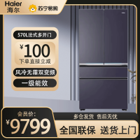 海尔570升全空间保鲜新款法式多开门风冷无霜双变频零距离嵌入式冰箱 [570升]BCD-570WGHFD2BGWU1