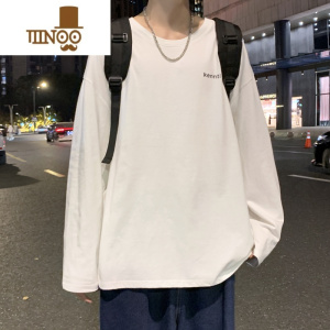 YANXU秋季新款长袖T恤男港风宽松圆领情侣打底衫休闲百搭潮流内搭上衣