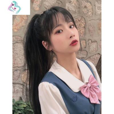 马尾假发女长发网红绑带式自然lolita双马尾隐形高马尾长直发辫子你那么美浅棕色送钢梳护理液一片装