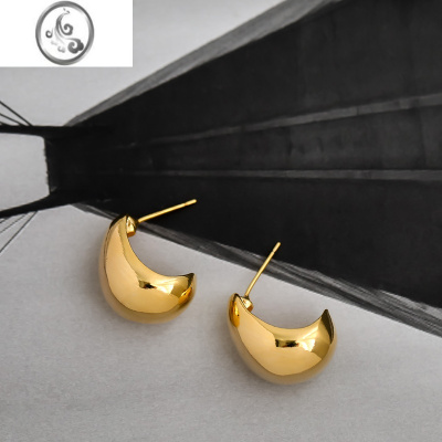 JiMiS925银针韩国INS简约质感耳钉法式高级感水滴金属豆豆潮人耳环女