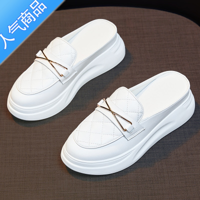 SUNTEK外穿包头拖鞋女2023年新款夏季半托单鞋厚底一脚蹬松糕小白鞋