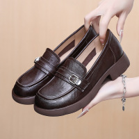 复古真皮厚底休闲乐福鞋2025春秋新款百搭圆头软底英伦粗跟小皮鞋