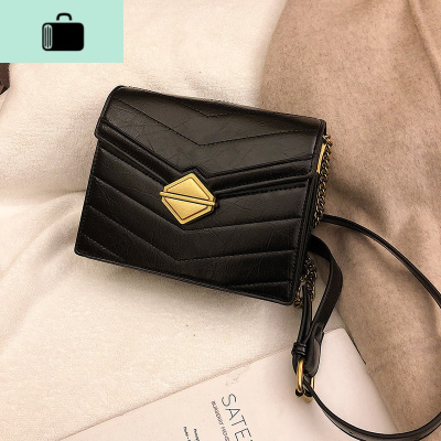 女包2019新款斜挎包简约潮单肩锁扣小方包复古链条高级感包包洋气NEW LAKE 黑色女斜挎包