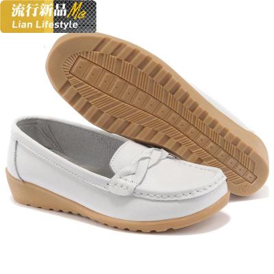 韩版真皮白色坡跟护士鞋平底牛筋软底工装单鞋女医院舒适工作皮鞋知义(ZHIYI)休闲鞋
