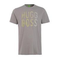 Hugo boss男士灰色徽标短袖T恤圆领棉质休闲舒适透气百搭上衣