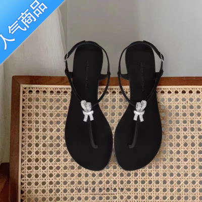 SUNTEK小香风夹趾粗跟凉鞋女2023新款夏季法式性感平底气质罗马高跟凉鞋