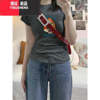 YIBUSHENG2024新款季正肩t恤女美式复古设计感小众短袖潮牌修身显瘦上衣