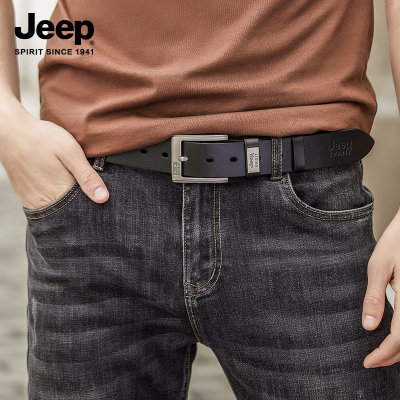 JEEP SPIRIT吉普休闲头层牛皮男士皮带针扣商务时尚针孔真皮腰带