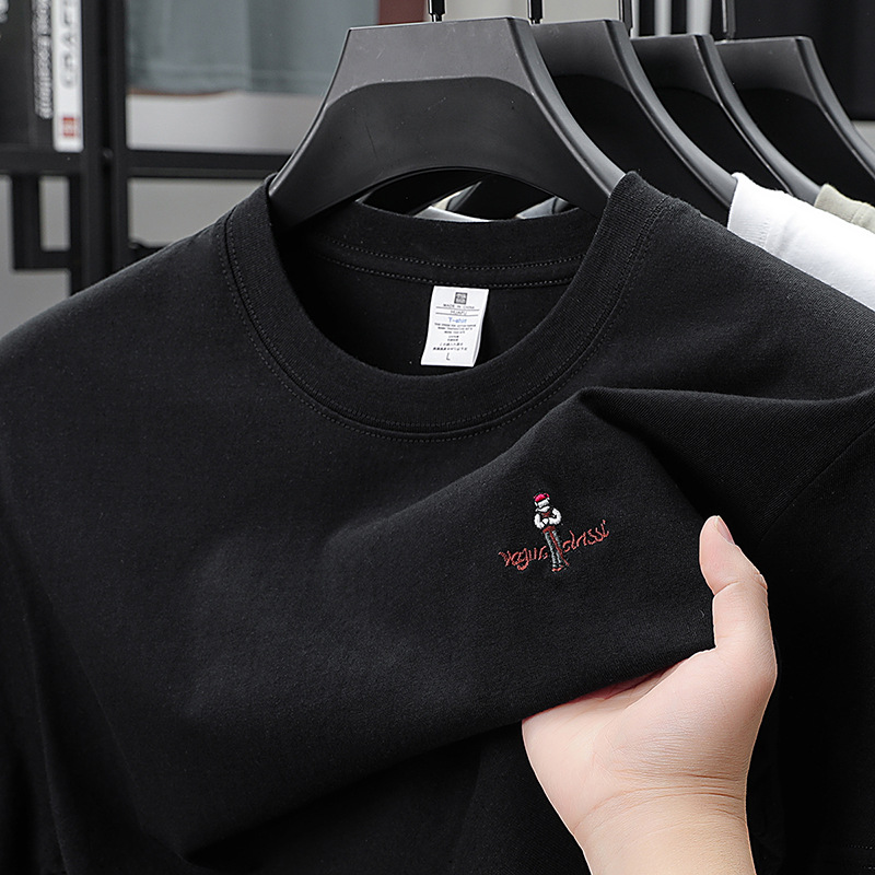 纯棉刺绣短袖男T恤2026夏季新款重磅220克新疆长绒棉男士T恤