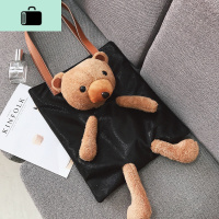 韩版毛绒小熊玩偶单肩包2020秋夏新款可爱卡通大容量手提托特女包NEW LAKE女士单肩包