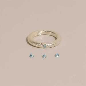 韩版拉丝海蓝宝戒指女简约风尾戒时尚小众设计百搭高级感食指戒潮送女朋友老婆情人节七夕生日礼物 R345拉丝海蓝戒