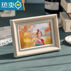 敬平欧式照片相框摆台高级感5寸6寸7寸8寸10寸A4画框像框摆件支架木框 弧边亚麻色 8寸(可放15.2*20.3cm)