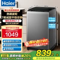 海尔(Haier)10公斤 变频 全自动 波轮洗衣机 1.0洗净比 纳米微泡净 除菌除螨 XQB100-BZ20B0