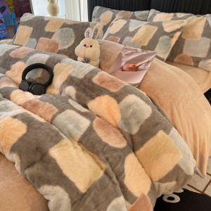 秋冬季美拉德兔毛绒床上四件套A类双面牛奶珊瑚绒被套床单三件套4