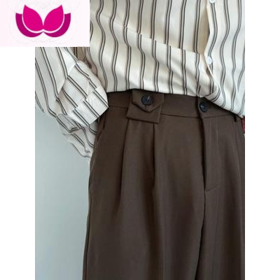 七斓NKESEN咖色阔腿高腰西裤男女日系复古休闲垂坠质感宽松韩系裤子 巧克力棕色1119 尺码不清楚咨询客服