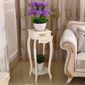 欧式花架白色木质多层实木客厅室内置物架落地花盆架子简约象牙白