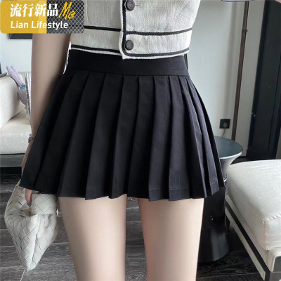 暖青汇百褶短裙女2021春季新款百搭学院风防走光高腰A字蓬蓬显瘦半身裙