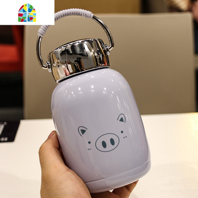 手提不锈钢保温杯小巧迷你可爱学生喝水杯子创意卡通儿童大肚水壶 FENGHOU 绿色230ml小熊款W706-2