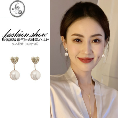 JiMi气质珍珠爱心耳夹女无耳洞2022年新款法式轻奢高级感银银春夏耳饰