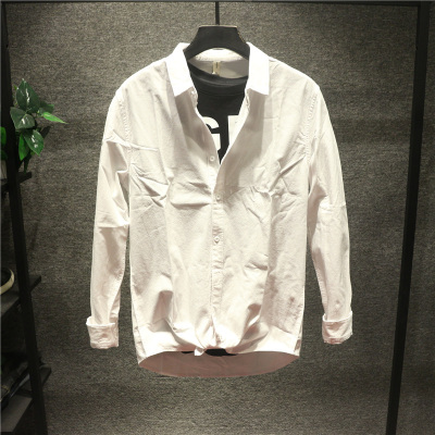 新款Hi痞帅很仙的纯色百搭棉麻烫长袖衬衫男士潮流秋季休闲衬衣