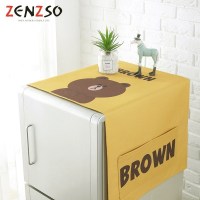 家柏饰(CORATED)田园棉麻布艺罩单双对三开冰箱盖布收纳袋 布朗熊棉麻款(推荐) 双开/对开门67*175cm