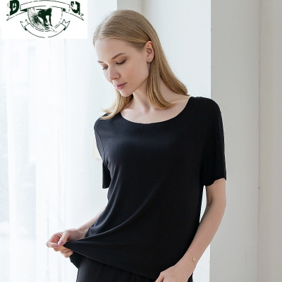 HLCOMAN莫代尔睡衣上衣单件女夏无痕短袖t恤休闲宽松薄款冰丝家居服上装