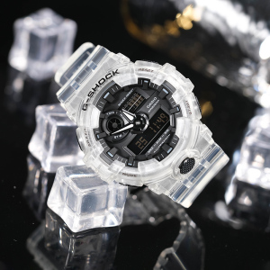 CAISO官方旗舰店卡西欧G-SHOCK白色冰韧系列半透明防水休闲运动男表石英表男日韩表GA-700SKE