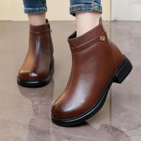 秋冬时尚短靴女百搭厚底马丁靴圆头粗跟加绒切尔西靴加绒棉鞋