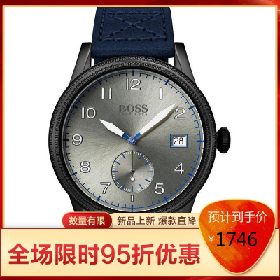 雨果博斯（Hugoboss）LegacyBlueLeatherStrap男士石英表时尚百搭商务休闲男士腕表Blue