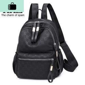 防水春夏双肩包女2020新款韩版潮牛津布背包女士尼龙时尚帆布书包NEW LAKE 黑色送镜子香囊运费保险 黑色送镜子香囊运费保险