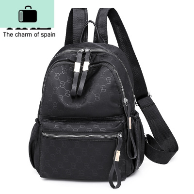 防水春夏双肩包女2020新款韩版潮牛津布背包女士尼龙时尚帆布书包NEW LAKE 黑色送镜子香囊运费保险