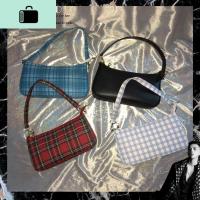 红蓝格子女包百搭街头复古酷女孩单肩斜挎包网红新款潮腋下法棍包NEW LAKE女斜挎包