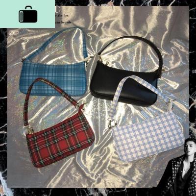 红蓝格子女包百搭街头复古酷女孩单肩斜挎包网红新款潮腋下法棍包NEW LAKE女斜挎包