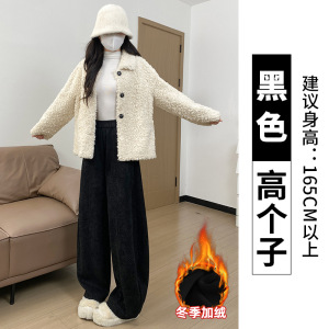 羊羔绒卫裤女冬加绒加厚保暖棉裤外穿小个子毛呢休闲阔腿裤子_57_883