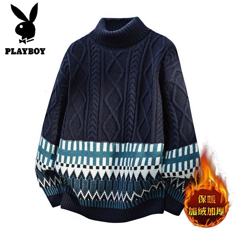 花花公子新款2025冬可翻高领领针织毛衣男