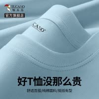 啄木鸟纯棉圆领长袖男秋季重磅宽松大尺码打底衫男士浅蓝色T恤上衣Y