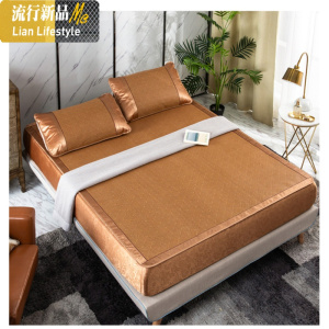 凉席三件套夏季席冰丝席床笠款可折叠天然藤席1.5米1.8m床席子 三维工匠