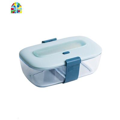 玻璃饭盒便当盒微波炉加热饭盒分隔专用保鲜盒密封带盖上班族 FENGHOU 浅蓝色