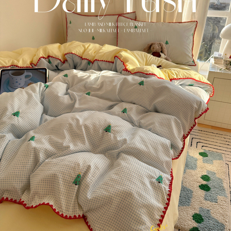 ins巨好看的床上四件套刺绣被套床单人宿舍三件套床笠款四季通用4