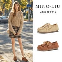 真皮袋鼠鞋秋季新款流苏休闲时装单鞋百搭德训鞋女鞋流苏女鞋