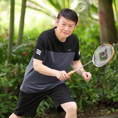 直播精品特卖-夏季爸爸夏装短袖T恤男士中老年人衣服运动套装男爷爷冰丝50-60岁佐丹曼